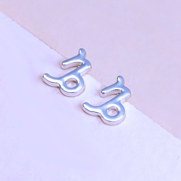 CAPRICORN Zodiac Silvertone Stud Earrings  on Card NEW! 1122x2 - Picture 3 of 4